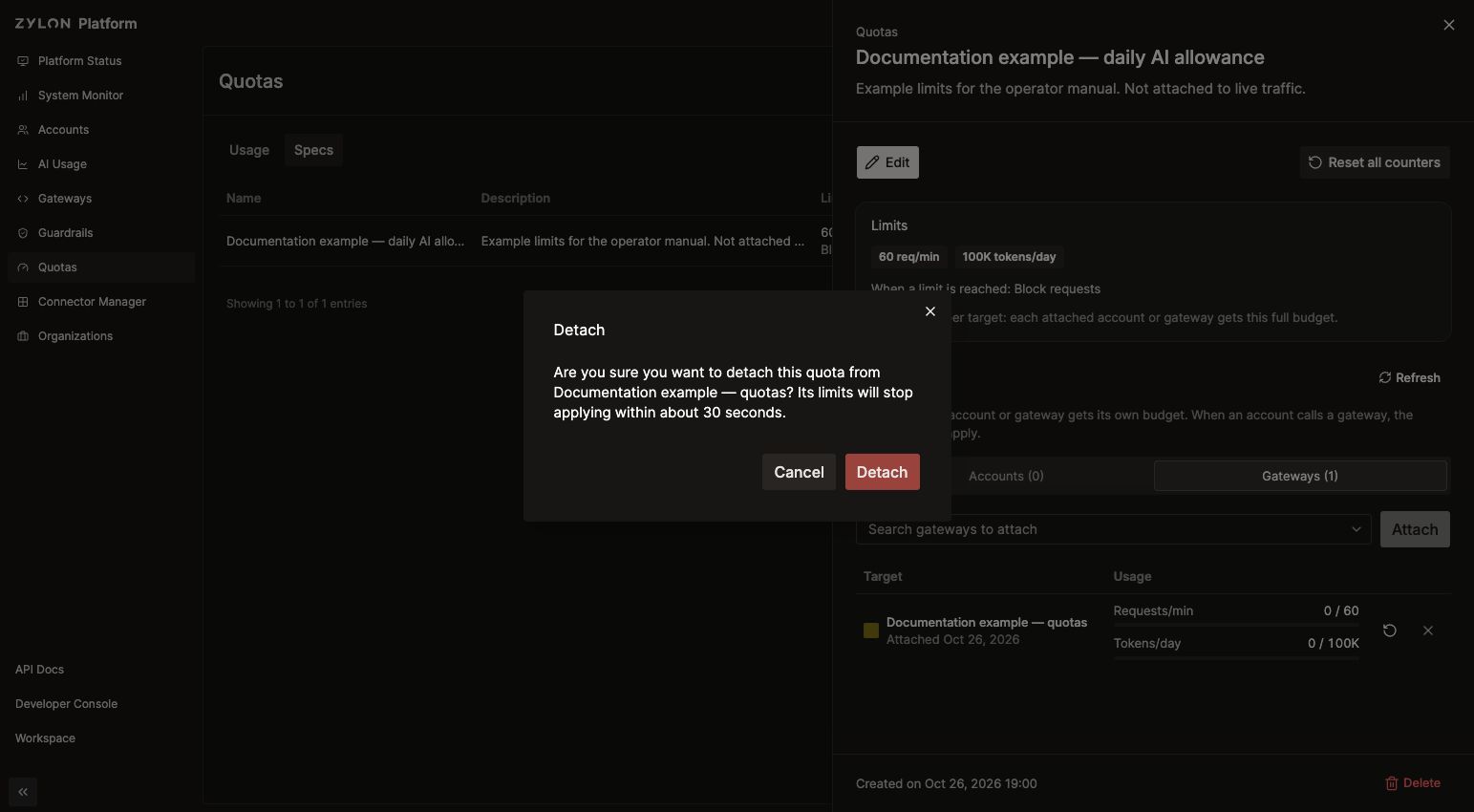 Detach confirmation for the demonstration gateway