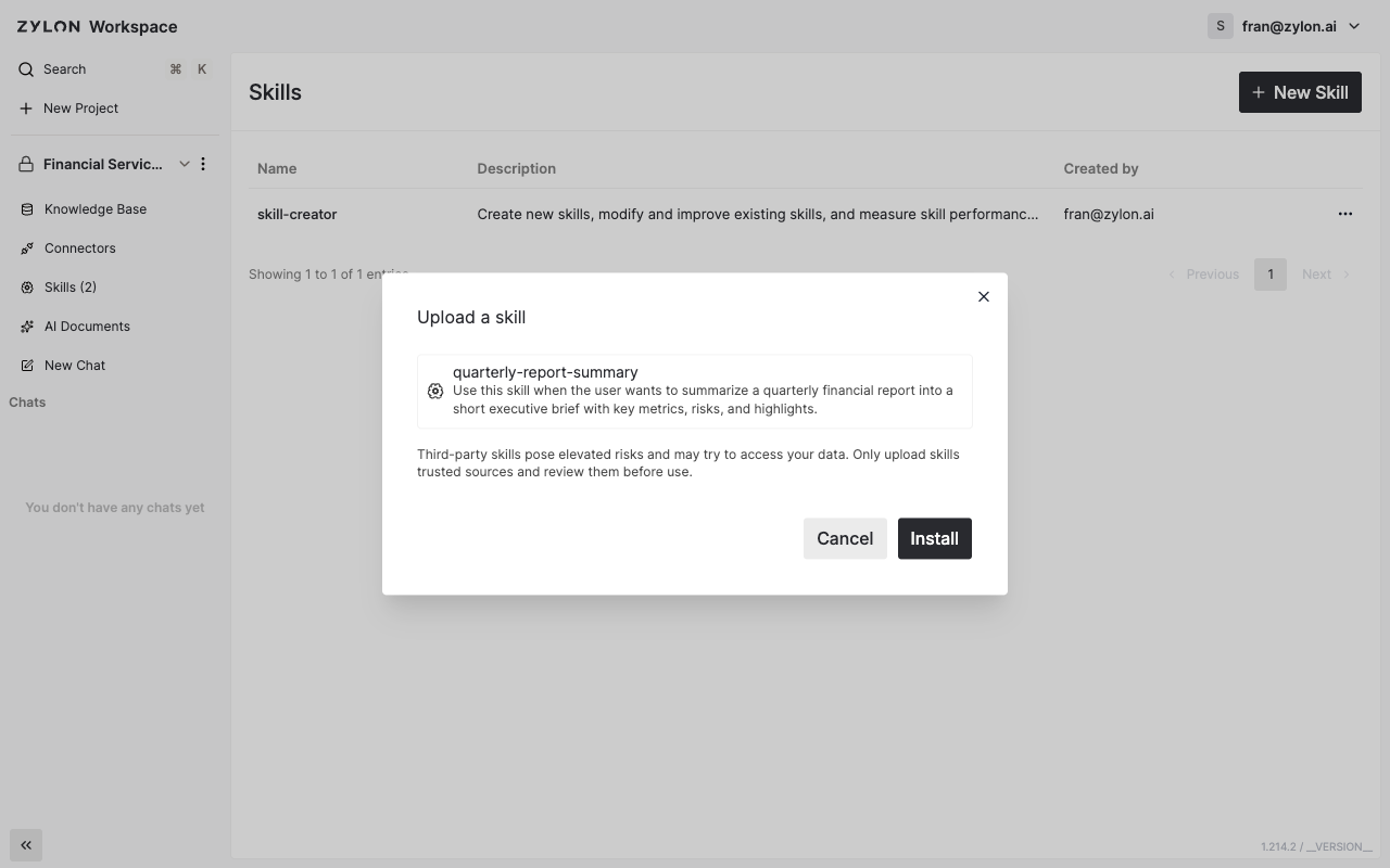 Uploading a skill to the organization library
