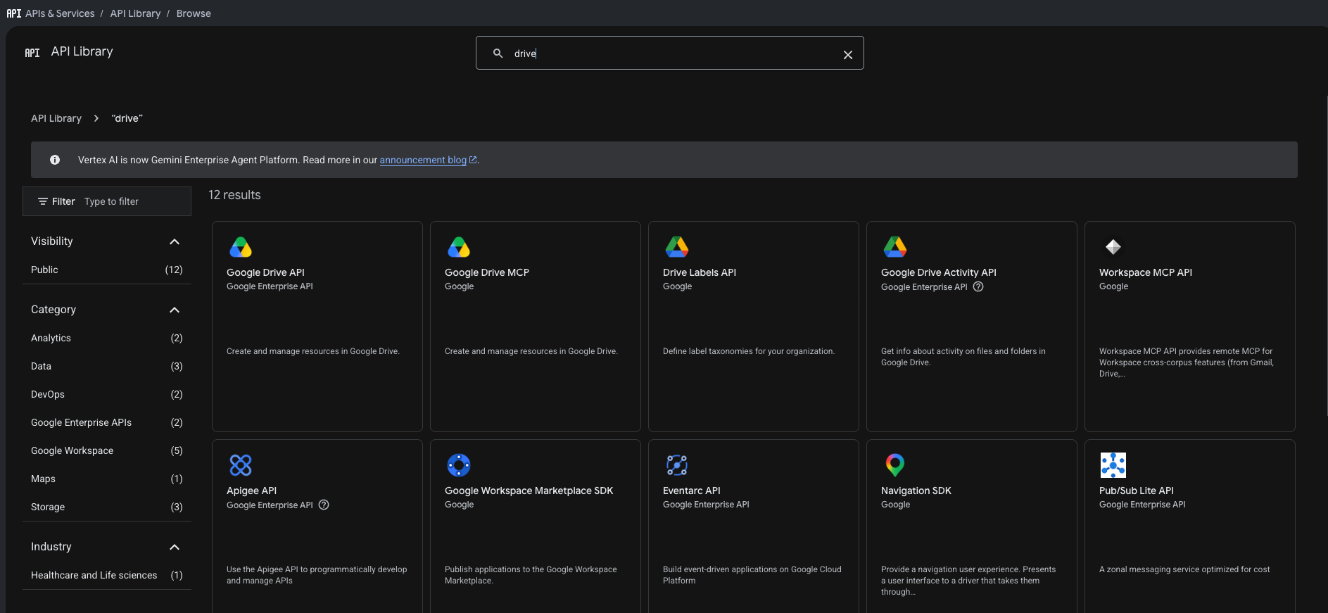 Resultados de búsqueda de la biblioteca de APIs de Google Cloud
