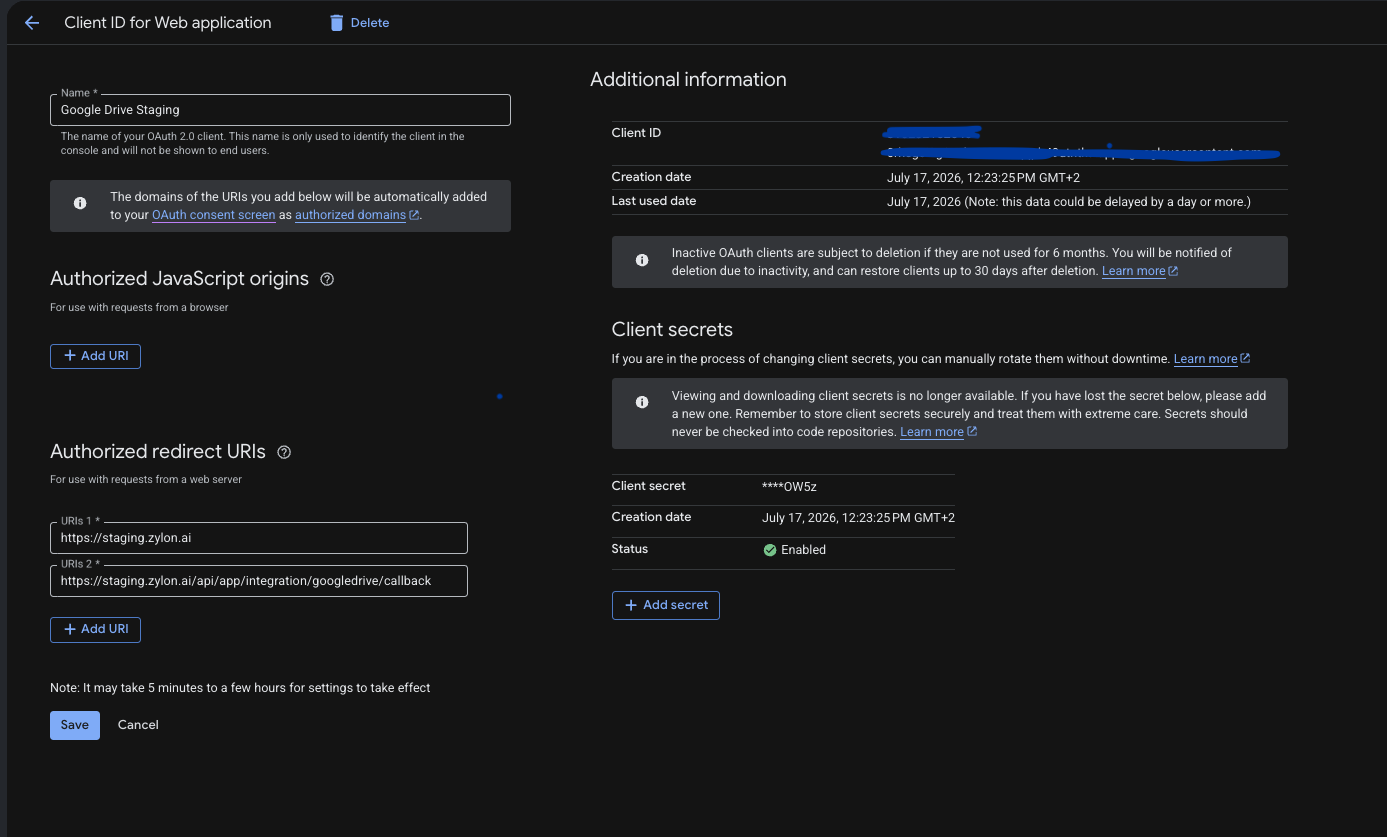 Configuración del cliente OAuth de Google