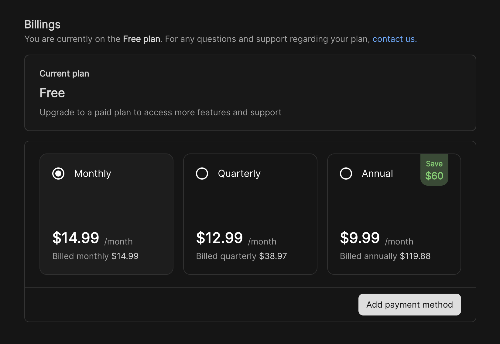 Billing Page