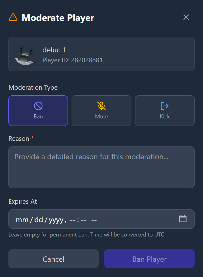 New Moderation Modal